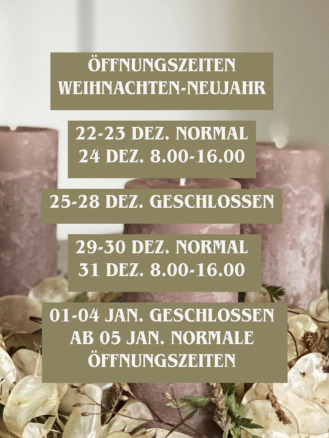 oeffnungszeiten festtage 2025